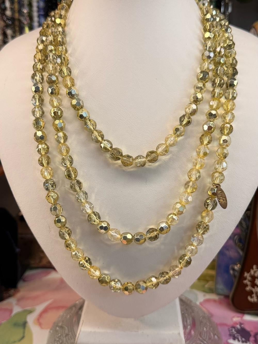 Vintage 60” Yellow Faceted Crystal Necklace - Elegant Layered Women’s Jewelry
